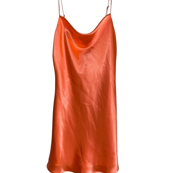 HEMLINE Cowl Neck Silky Sleek Orange Satin Slip Mini Coquette Party Dress Sz XS - Picture 2 of 12
